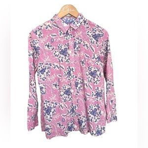Talbots funky button down collared pink and purple long sleeve‎ floral blouse
